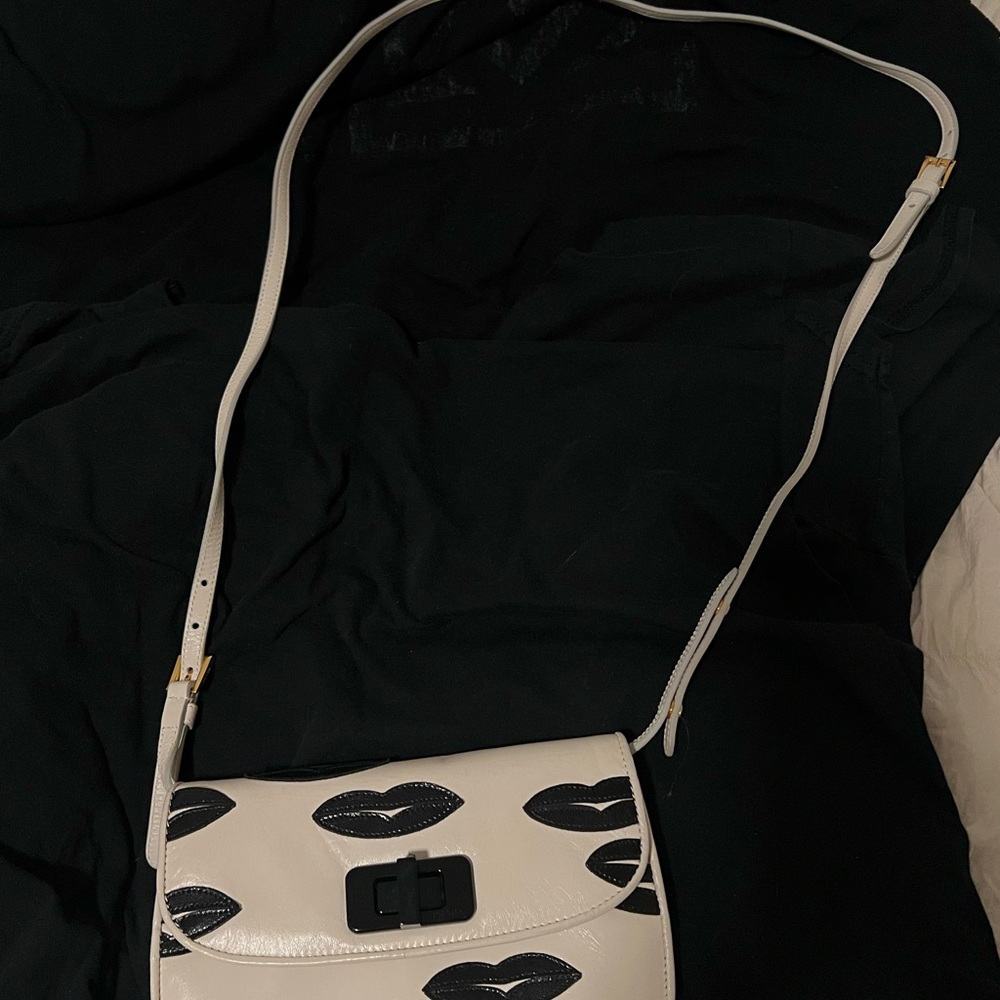 Prada Black and Cream Lips Madras Crossbody Bag - Picture 6 of 9